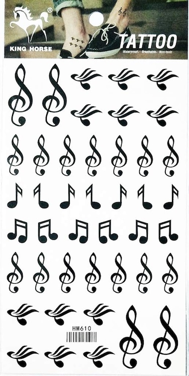 PP TATTOO 1 Sheet Musical notes words symbols Tattoos Body Art Stickers Color Flash Fake Waterproof Tattoo Stickers for Women Men