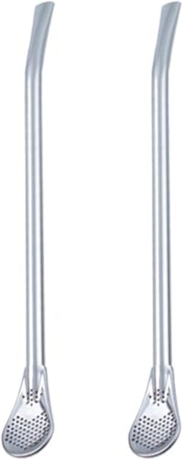2Pcs Straw Spoon, Straw Spoon Long Handle Mixing Yerba Mate Stainless Steel Bombilla Filter Teaspoon for Party Espresso Machine Accessories