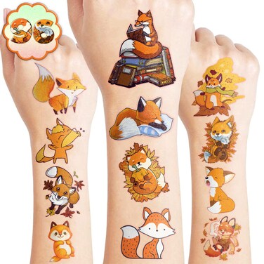 96PCS Fox Temporary Tattoos for Kids - Woodland Fall Themed Birthday Party Supplies, Cute Tattoo Stickers for Boys &amp; Girls, Fun Party Favors, Prizes, Gift Ideas