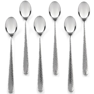 Hudson Essentials Hammered Iced Tea Spoons, 18/10 Stainless Steel Long Handle Spoons for Stirring Cocktails, Tea, Coffee, Set of 6 - Bergamo