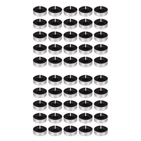 Mega Candles 50 pcs Unscented Black Tea Lights Candle, Pressed Wax Candles 3.5 Hour Burn Time, for Home D&Atilde;&copy;cor, Wedding Receptions, Baby Showers, Birthdays, Celebrations, Party Favors &amp; More