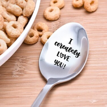 I Cerealsly Love You Engraved Spoon funny gift - Stainless Steel Cereal Spoon - love you gifts - Mothers Fathers Day Wedding Anniversary Boyfriend Girlfriend Birthday Gifts - 7 inch long sturdy