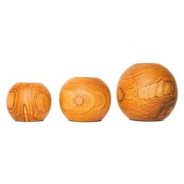 Rainforest Bowls Set of 3 Javanese Teak Wood Ball Tea Light Candle Holders- Perfect for Home Decor, Dining Table, Wedding Centerpiece, Gifting- Ultra-Durable- Handcrafted by Indonesian Artisans