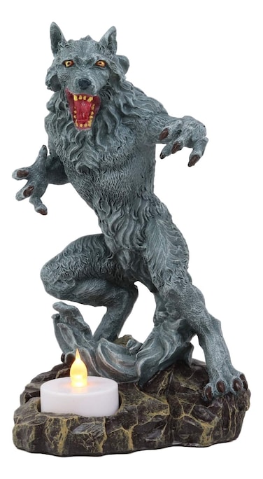 Ebros Gothic Werewolf Tea Light Candle Holder Statue Lycan Beast Wolf Man Figurine Werewolves Direwolf Fantasy Decor Sculpture for Halloween Underworld Macabre Mystic Decorative Candleholder