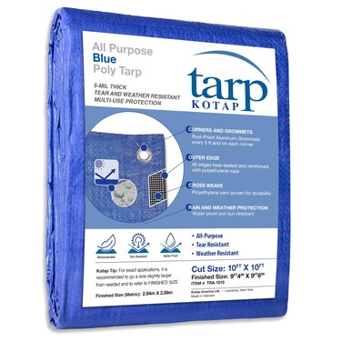 Kotap 10 x 10 Ft. All-Purpose Multi-Use Protection/Coverage 5-mil Poly Tarp, Waterproof, Blue, 1-Pack (TRA-1010)