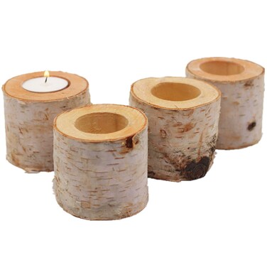 Christmas Birch Tealight Holder Real Birch Log Candle Holders Wooden Tealight Candleholder Succulent Plant Holder for Home Party Fireplace Decoration (Pack of 4 Same Height 2.36"x2.36")