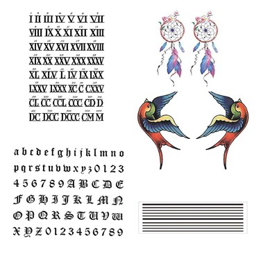 5 Sheets Waterproof Tattoo Stickers For Men And Women Long-Lasting Roman Numeral Gothic English Alphabet Numbers Straight Line Simulation Line Tattoo Finger Arm Three-Dimensional Tattoo Stickers