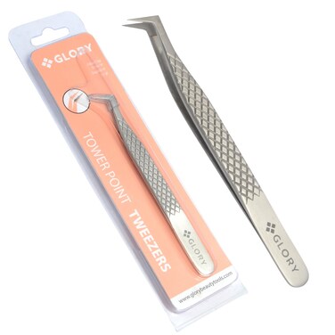 Glory Fiber Tip Volume Boot Tweezer, Professional Lash Tweezers for Volume Eyelash Extensions Stainless Steel Anti-Slip Diamond Grip Lash Extensions Tweezers