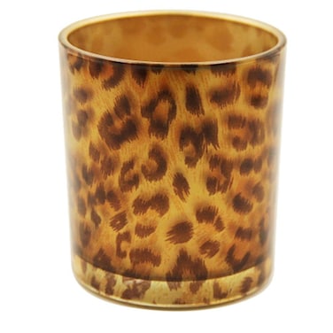 OSALADI Glass Candle Holder Tealight Stand Cup Fragrance Warmer Leopard Print Candlestick Holder Desktop Centerpiece for Home Wedding Decor