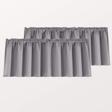 Mrs.Naturall Gray Window Valances for Small Basement Windows Rod Pocket 2 Pack Blackout Short Curtain Valances for Kitchen Bathroom 52 x 18 Inch Length Light Grey
