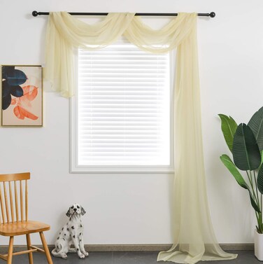TOAVA DECO Beige Sheer Window Scarf Valance for Windows Beige Sheer Scarf Curtains 216 Inches Long for Living Room Bedroom Curtain Drapes Wedding Party Canopy Bed 52&Atilde;&mdash;216