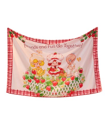 Strawberry Shortcake Tapestry Cute Vintage Wall Tapestry for Living Room Bedroom, Pink