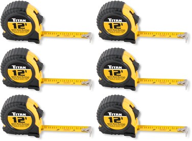 Titan 10912 6-Piece 12-Foot Tape Measure Bulk Set with Easy-Read Standard Markings and Durable Case