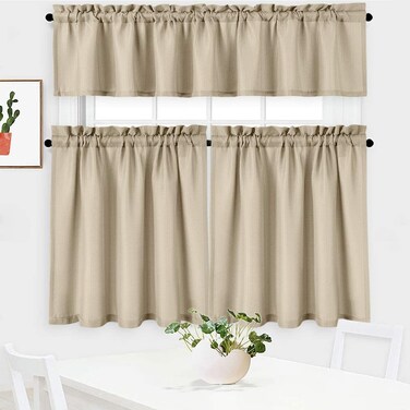 NANAN Kitchen Curtains and Valances Set 3 PCS 30 Inch Length, Waffle Weave Textured Cafe Cutains Tier and Valance, Waterproof Bathroom Curtains Window Treatment (Taupe, 60"&Atilde;&mdash;30"+15")