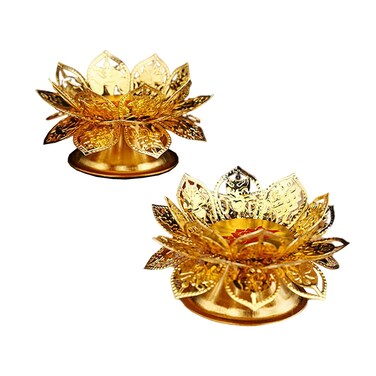2 Pack Diwali Diya Vilakku for Pooja Ghee Lamp Tealight Candle Holder Indian Puja Oil Butterlamp Lotus Diya for Diwali Pooja Buddhist Altar Supplies for Temples Deepawali Decoration Gift