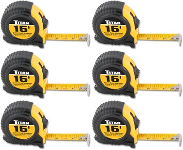 Titan 10916 6-Piece 16-Foot Tape Measure Bulk Set with Easy-Read Standard Markings and Durable Case