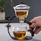Lazy Kungfu Drip TeaPot, Heat Resistant Tea Set, Semi-Automatic Glass Teapot Suit for Magnetic Water Flow Wooden Glass Teapot Set (Metal handle+glass body)