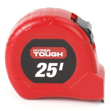 Hyper Tough 25' Tape Measure Nylon-Coated Blade   Belt Clip   Fractional Read