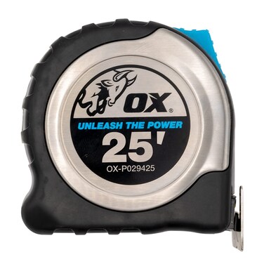 OX Tools Tape Measure 25 ft Pro Stainless Steel Auto Locking Measuring Tape, Tough Shock Proof Casing &amp; Smooth Retrieval, OX-P029425