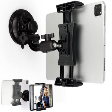 Mippko Mirror &amp; Bathroom Tablet Holder Suction Cup Mount, 3.5" Suction Base for Glass/Wall/Metal/Plastic, Clamp Compatible with 7~12.9" iPad/Nexus/LG G Pads/e-Reader