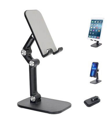 Fancial Cell Phone Stand, iPad Adjustable Height and Angle Stand for Desk, Foldable Holder, Taller iPhone Compatible 4-11 Inch All Mobile Phone/iPad/Tablet - Black