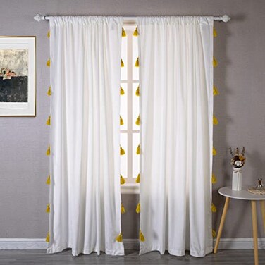 DriftAway Super Soft Velvet Curtains with Handmade Tassels for Living Room Bedroom 84 Inch Length Room Darkening Thermal Curtain Drapes Boho Window Treatment Rod Pocket 2 Panels