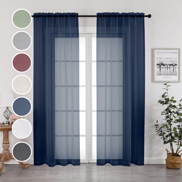OWENIE Navy Blue Sheer Curtains 96 Inches Long 2 Panels Set, Elegant Sheer Curtains for Bedroom, Window Voile Sheer Curtain Panels/Drapes/Treatment for Living Room, 2Pcs, Each 42" W x 96" L