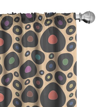 Lunarable Record Window Curtains, Vinyl Retro Design Musical DJ Items Audio Retro Style Composition, Lightweight Decor 2-Panel Set with Rod Pocket, Pair of - 28" x 84", Beige Black