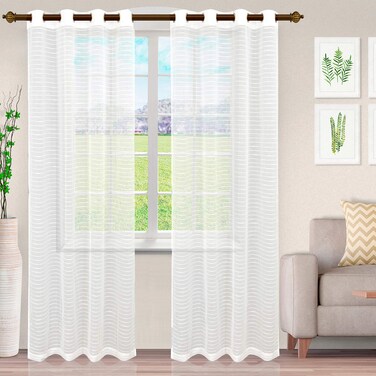 Superior Natural Light Filtering Sheer Curtain Panels, 8 Grommets, Window Treatments, Drapes Kitchen, Office, Bed, Living Room Windows, Jackson Striped Sheer Curtains, Set of 2, 52" x 63", White