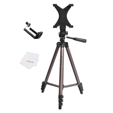 FOSOTO 50 inches Camera Tripod with Universal Tablet Holder Mount Compatible for iPad Air,iPad 4 3 2,ipad Mini,Samsung Galaxy Tab,Tab 3,Tab 4,Tab 5,Tab Pro,Google Nexus,Kindle,iPhone,Microsoft Surface