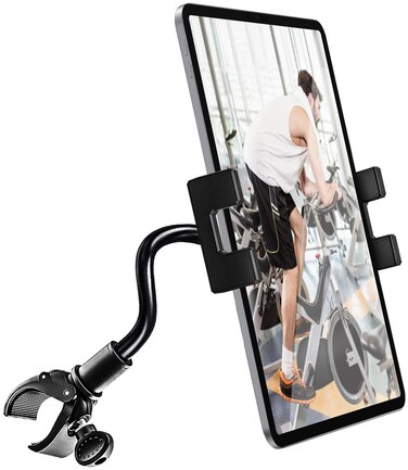 Exercise Bike Tablet Holder for Peloton, Gooseneck Treadmill Tablet Mount - Spin Bike Handlebar for Indoor Stationary Bicycle, Elliptical, Stroller for iPad, iPhone, Galaxy Tab/Z Fold, Kindle, 4.7-13