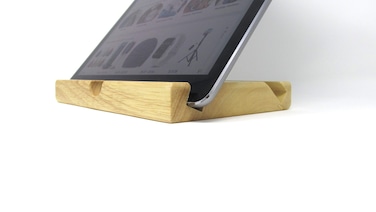 RoussoUSA Desktop Stand for Tablet: Natural Wood iPad Kindle Phone Holder with Two Angle Slots