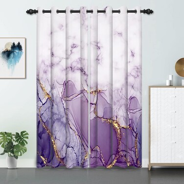 DORCEV Purple Marble Window Curtains Modern Abstract Chic Texture Window Drapes Purple Gold Mixed Texture Art Fashion Window Treatments for Home Living Room Bedroom Decor,26x63 inch,2 Panels
