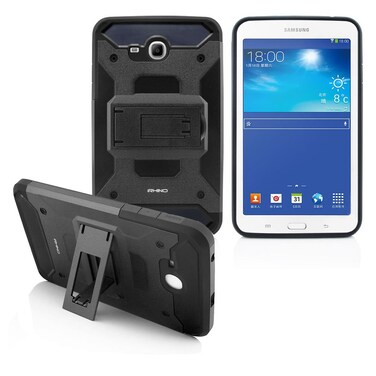 for Galaxy Tab E Lite 7.0" SM-T113 / Tab 3 Lite 7.0" SM-T110 (2016) iRhino&Acirc;&reg; Case Shockproof Heavy Duty Armor Rugged Hybrid Kickstand Protective Cover Case (Black)