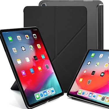 KHOMO Horizontal and Vertical Display Stand Capable Cover for iPad Pro 12.9 Inch Case 3rd Generation (Released 2018) - Dual Origami Series - Black