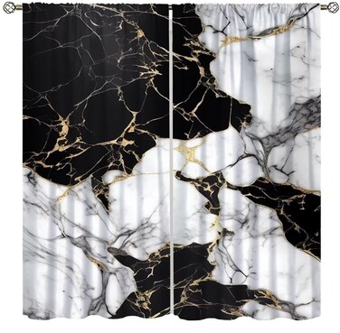 DDCBNS Marble Curtains for Bedroom,Modern Luxury Abstract Art Black White Marble Texture Window Treatments for Living Room Kitchen Caf&Atilde;&copy; Window Drapes 2 Panels Set,Total Size 42" x 45