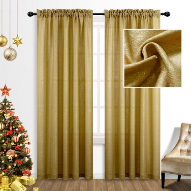 Gold Window Treatments for Living Room Set of 2 Window Curtain Panels with Grommet Luxury Glitter Shimmer Sparkle Bling Gold Brown Window Curtains for Bedroom Backdrop 52 x 95 Inches Long