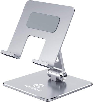 WixGear iPad Stand and Tablet Stand for Desk, Aluminum Sturdy Metal Tablet Holder for Desk, Angle Height Adjustable and Easy Foldable, iPad Holder for All Tablets and iPads