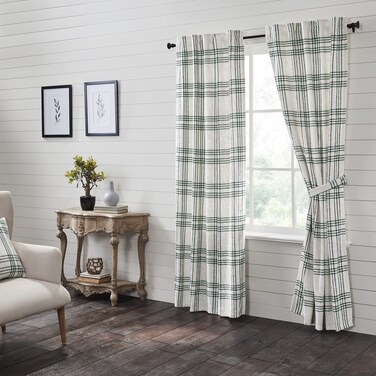 VHC Brands Pine Grove Plaid Curtain Panel, Green, 84x40, Set of 3