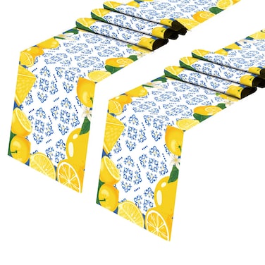 DANHMAO Capri Lemon Table Runner (2Pack), Polyester, Blue, Yellow, 13 x 72 inch, Mediterranean Lemon Pattern, Machine Washable, for Party Decoration