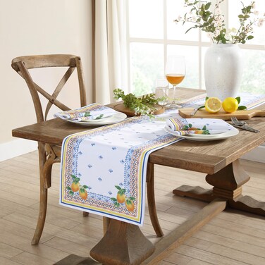Elrene Home Fashions Capri Lemon Mediterranean Spring/Summer Fabric Table/Console Runner, 13"x70