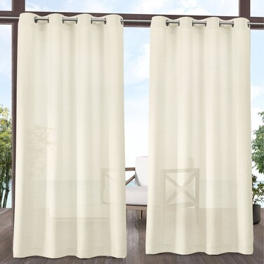 Exclusive Home Miami Semi-Sheer Textured Indoor/Outdoor Grommet Top Curtain Panel, 54"x84", Ivory, Set of 2