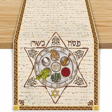 Linen Passover Table Runner Passover Decorations Pesach Star Matzah Tablecloth Religious Jewish Festival Holiday Party Home Kitchen Dining Room Table Runner 13x72 Inch