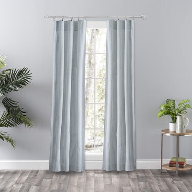 Ellis Curtain Plaza Stripe Tailored Panel Pair, 56" x 84", Blue