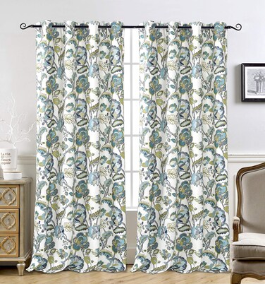 DriftAway Floral Blackout Teal Curtains 96 Inch Length for Living Room Bedroom 2 Panels Lined Grommet Window Drapes Thermal Rustic Farmhouse Classic America Style Curtains