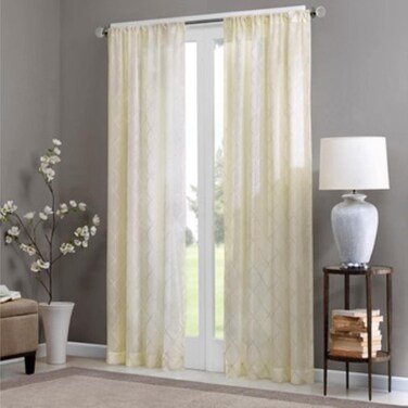 Madison Park Sheer Curtain Irina Embroidered Kitchen, Transitional Fabric Sheers Single Curtain for Living Room Light Privacy Curtain Diffusing Sunlight, 1-Panel Pack, 50" x 95", Ivory