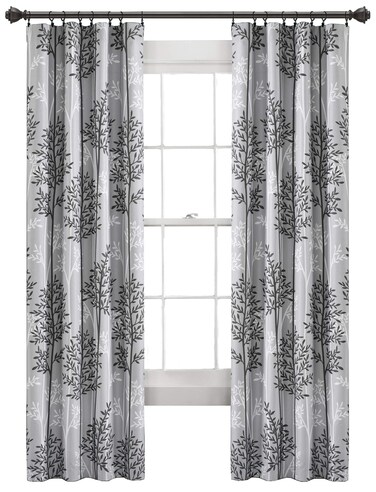 Lush Decor Gray Linear Tree Blackout Grommet Window Curtain Panel Pair (84" x 38")