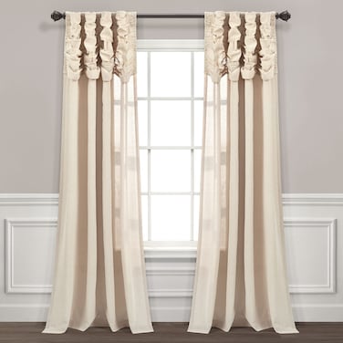 Lush Decor Ruched Waterfall Window Curtain Single Panel, 84" Long x 52" Wide, Dark Linen