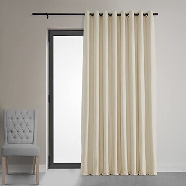HPD Half Price Drapes Extra Wide Grommet Blackout Velvet Curtains 108 Inches Long Heat &amp; Full Light Blocking Blackout Curtains for Bedroom &amp; Living Room (1 Panel), 100W x 108L, Ecru