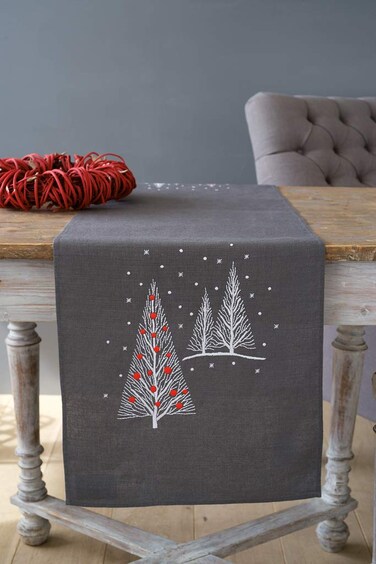 Vervaco Printed Table Runner Kit Christmas Trees 16" x 40